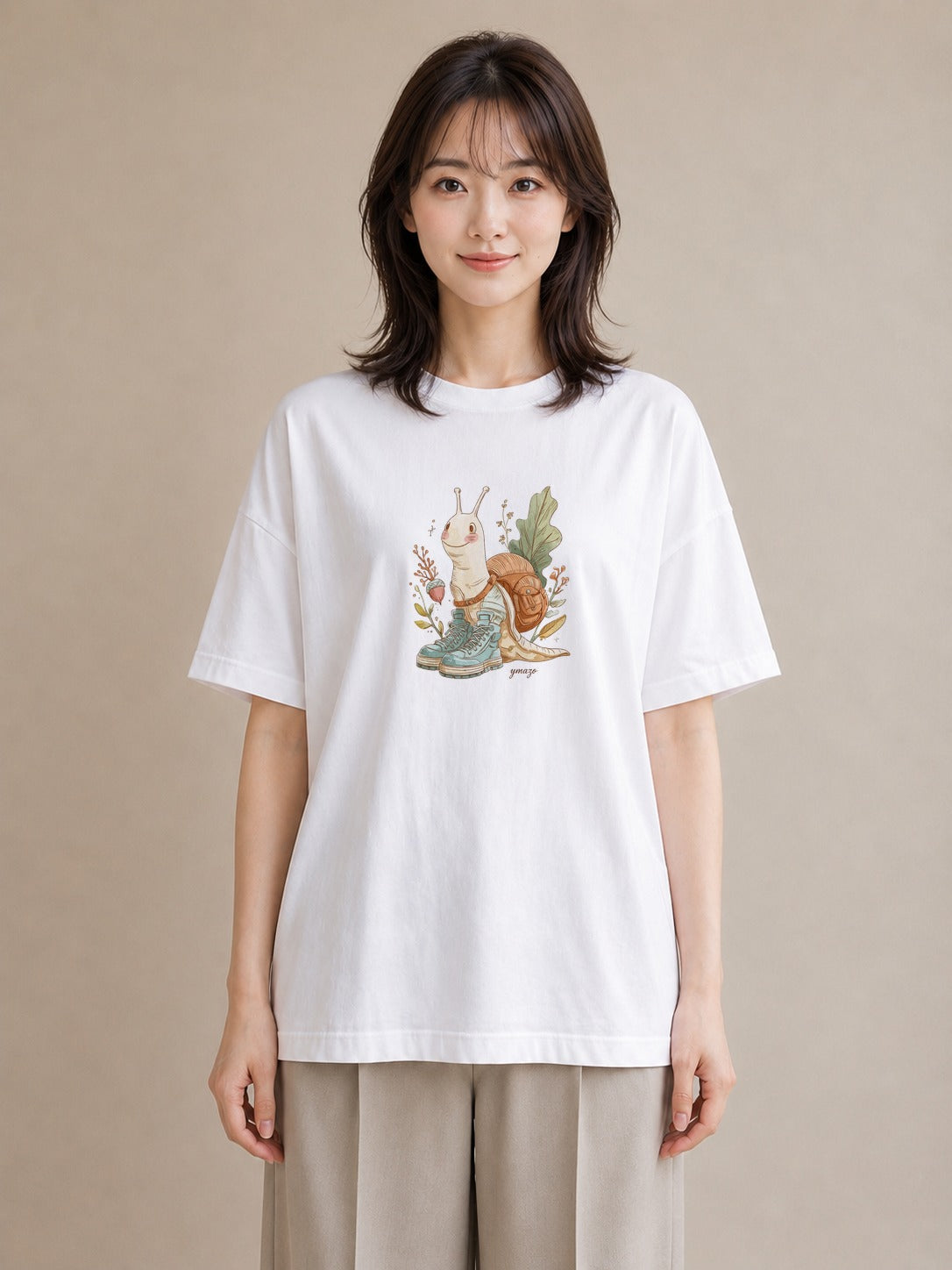 プリントTシャツ レディース かたつむり 昆虫 虫 イラスト ヴィンテージ風 綿100 デート 白T