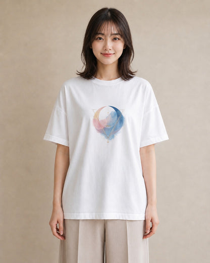 プリントTシャツ レディース 三日月 星空 宇宙 イラスト きれいめ 散歩 お出かけ 白T