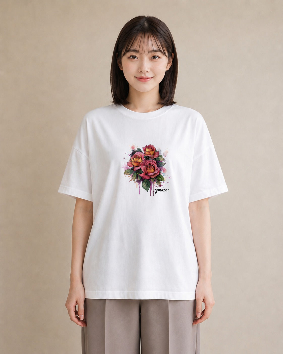 プリントTシャツ レディース バラ 薔薇 ローズ 花 花柄 イラスト 普段使い お出かけ 普段着 白T