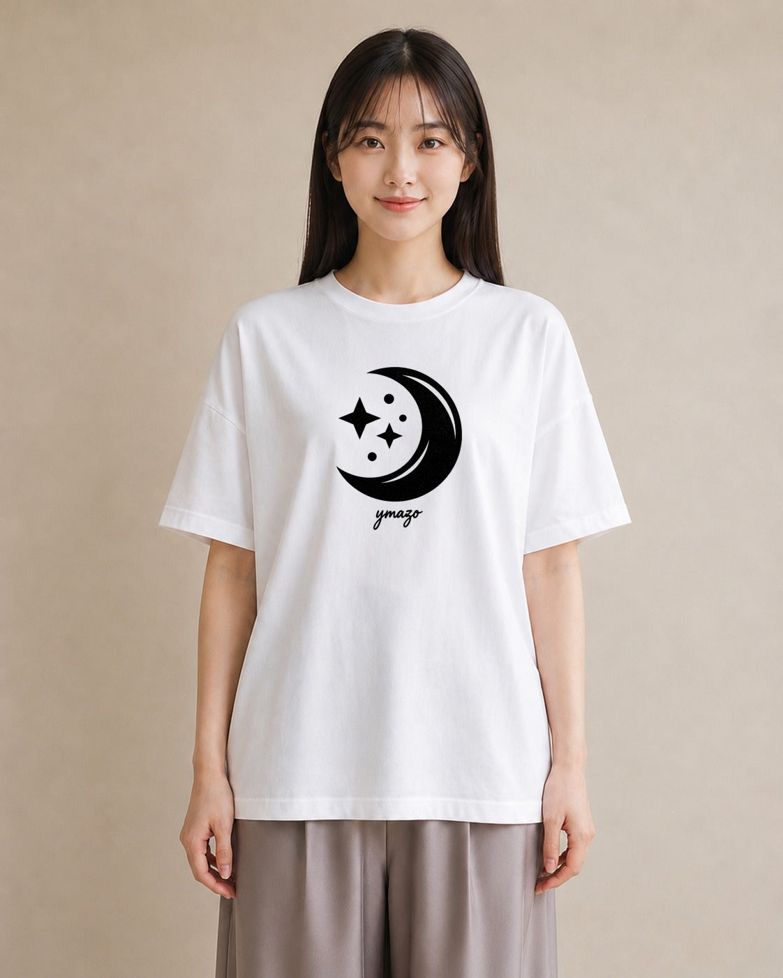 プリントTシャツ レディース 月と星 星空 ムーン イラスト 水彩風 お出かけ 普段着 白T