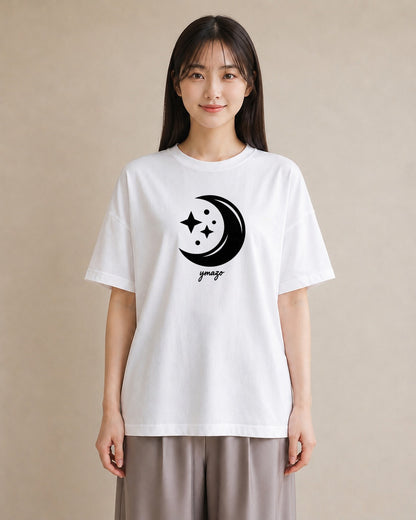 プリントTシャツ レディース 月と星 星空 ムーン イラスト 水彩風 お出かけ 普段着 白T