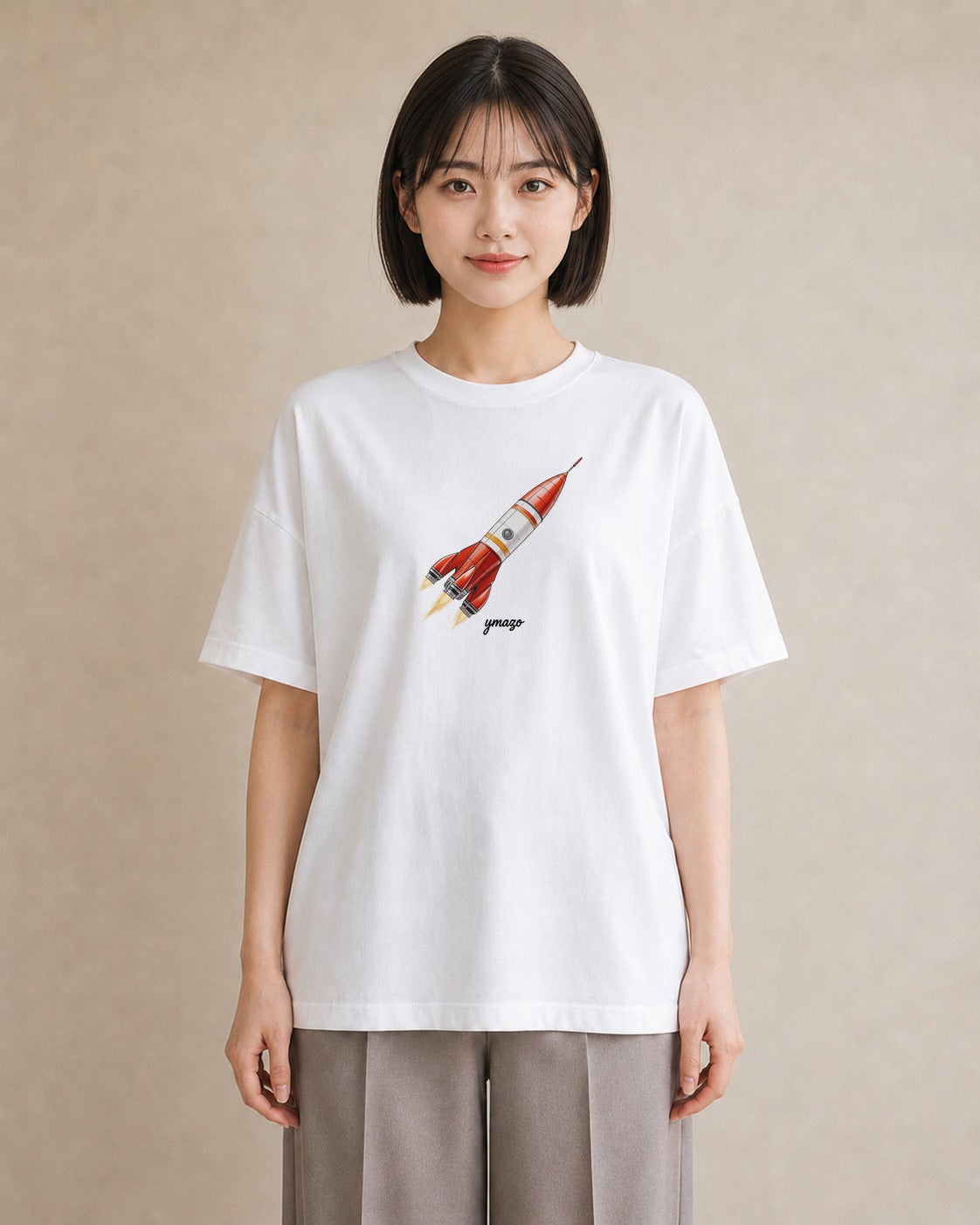 デザインTシャツ レディース ロケット 星空 宇宙 イラスト アート風 女子会 お揃い 白T