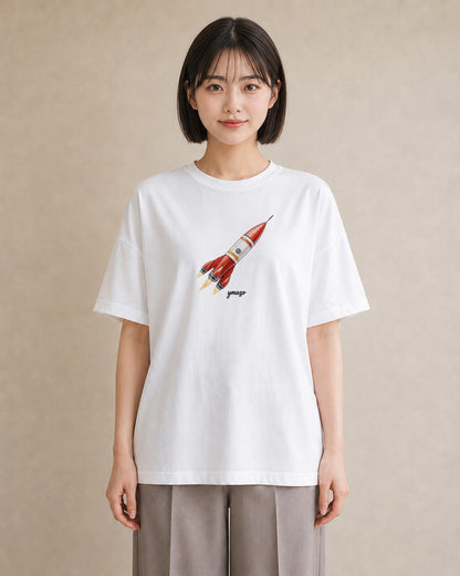 デザインTシャツ レディース ロケット 星空 宇宙 イラスト アート風 女子会 お揃い 白T