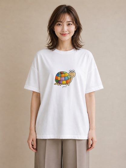 半袖Tシャツ レディース カメ ペット 動物 イラスト 普段使い 女子会 お揃い 白T