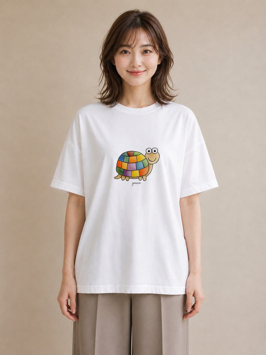 半袖Tシャツ レディース カメ ペット 動物 イラスト 普段使い 女子会 お揃い 白T