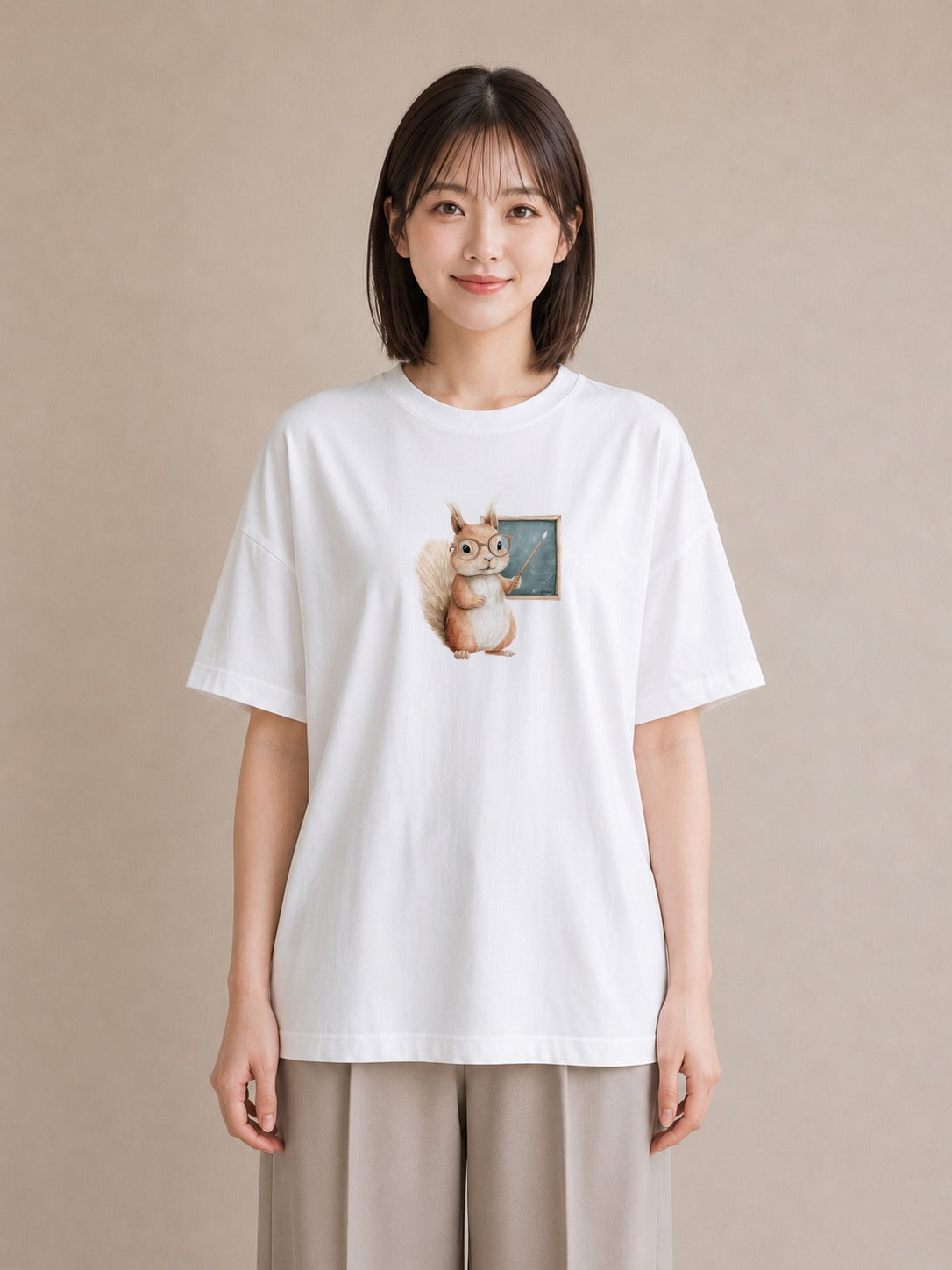 デザインTシャツ レディース リス ペット 動物 イラスト ラフ 母娘コーデ 自分用 白T