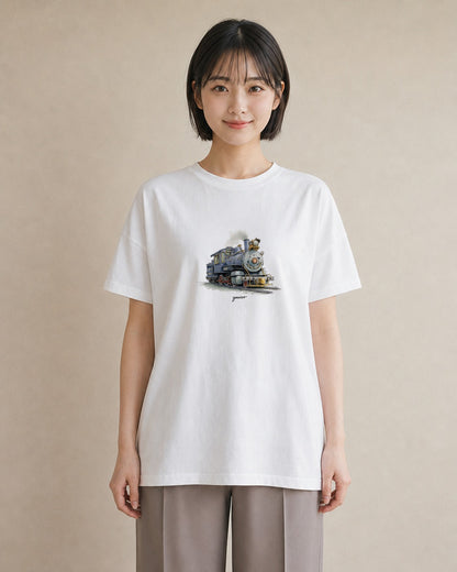 デザインTシャツ レディース 駅のホーム ローカル線 駅 ナチュラル アンティーク イラスト シンプル 姉妹 送別ギフト 白T