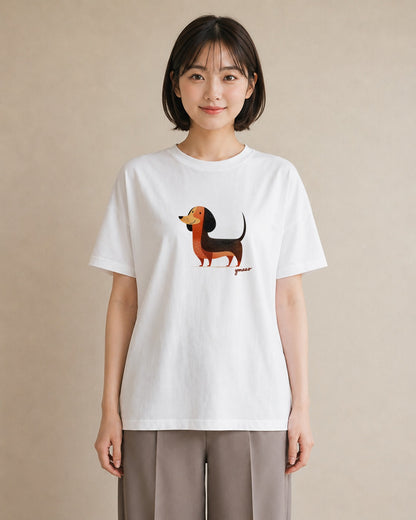 グラフィックTシャツ レディース ミニチュアダックスフンド 犬 いぬ イラスト シック カフェ巡り 女子会 白T