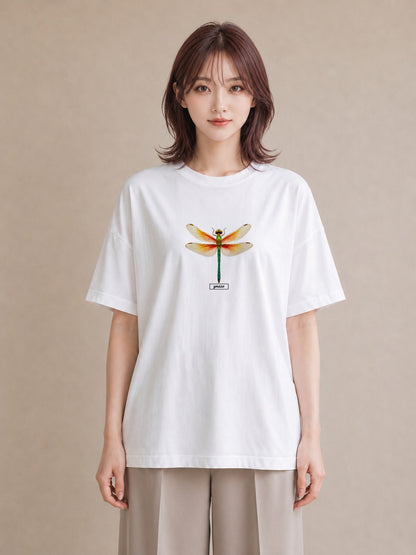 デザインTシャツ レディース とんぼ 昆虫 虫 イラスト ガーリー 普段着 週末コーデ 白T