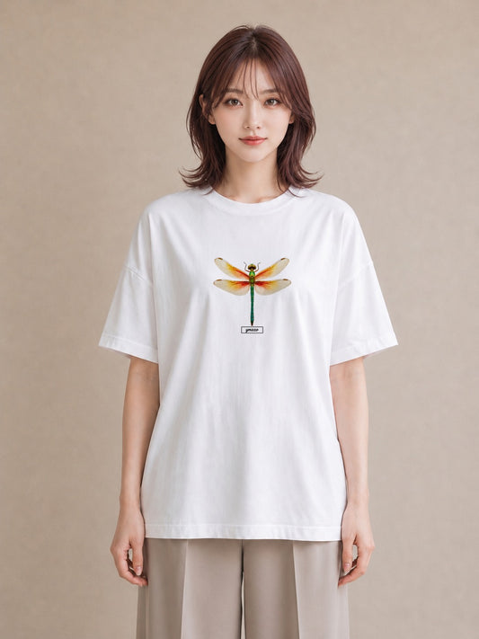 デザインTシャツ レディース とんぼ 昆虫 虫 イラスト ガーリー 普段着 週末コーデ 白T