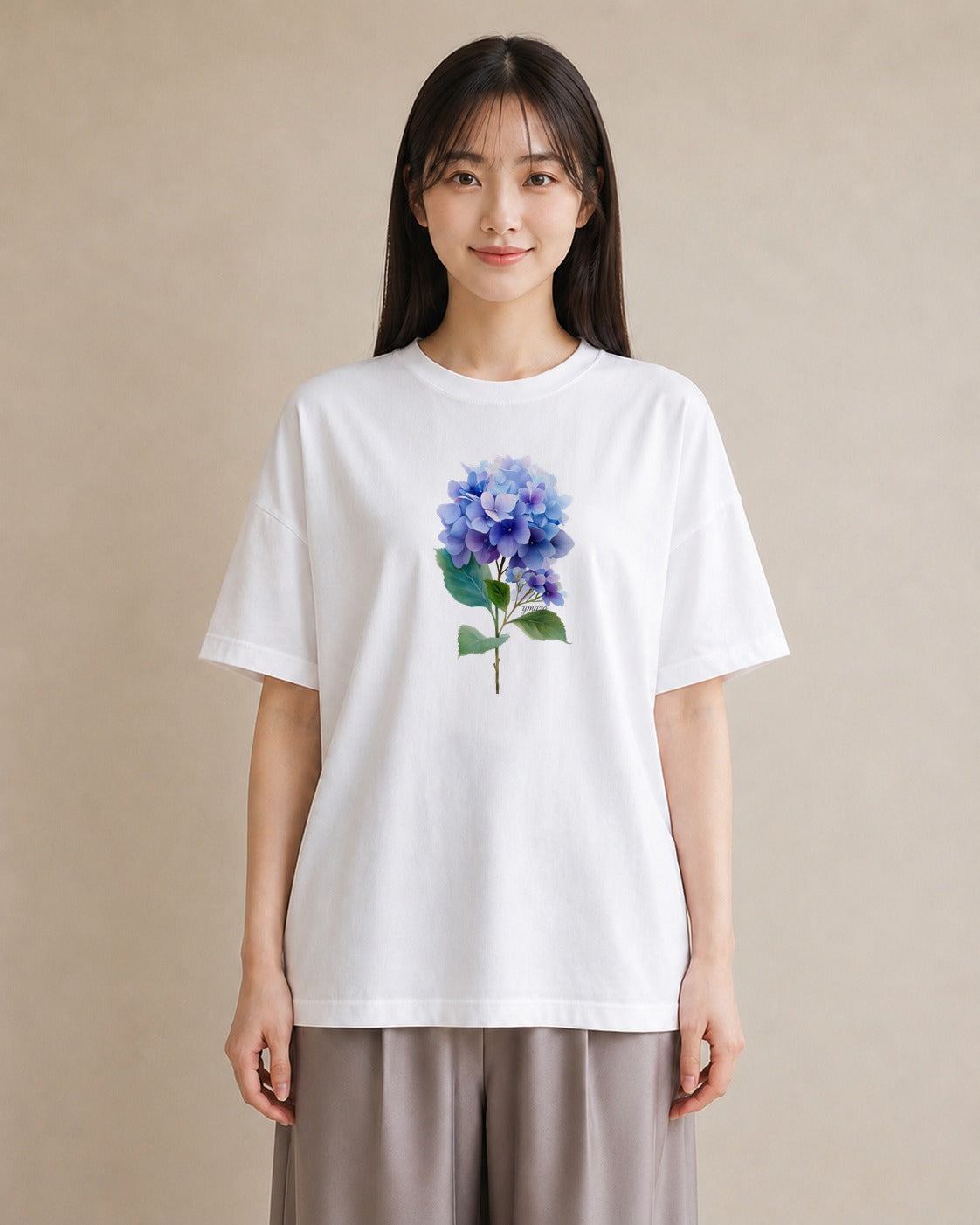 プリントTシャツ レディース あじさい 紫陽花 アジサイ 花 花柄 イラスト 上品 友達ギフト 部屋着 白T