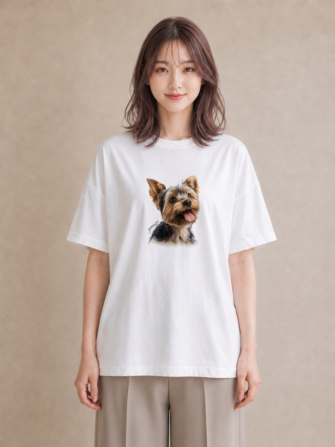 グラフィックTシャツ レディース ヨークシャーテリア 犬 いぬ イラスト 韓国風 誕生日プレゼント 綿100 白T