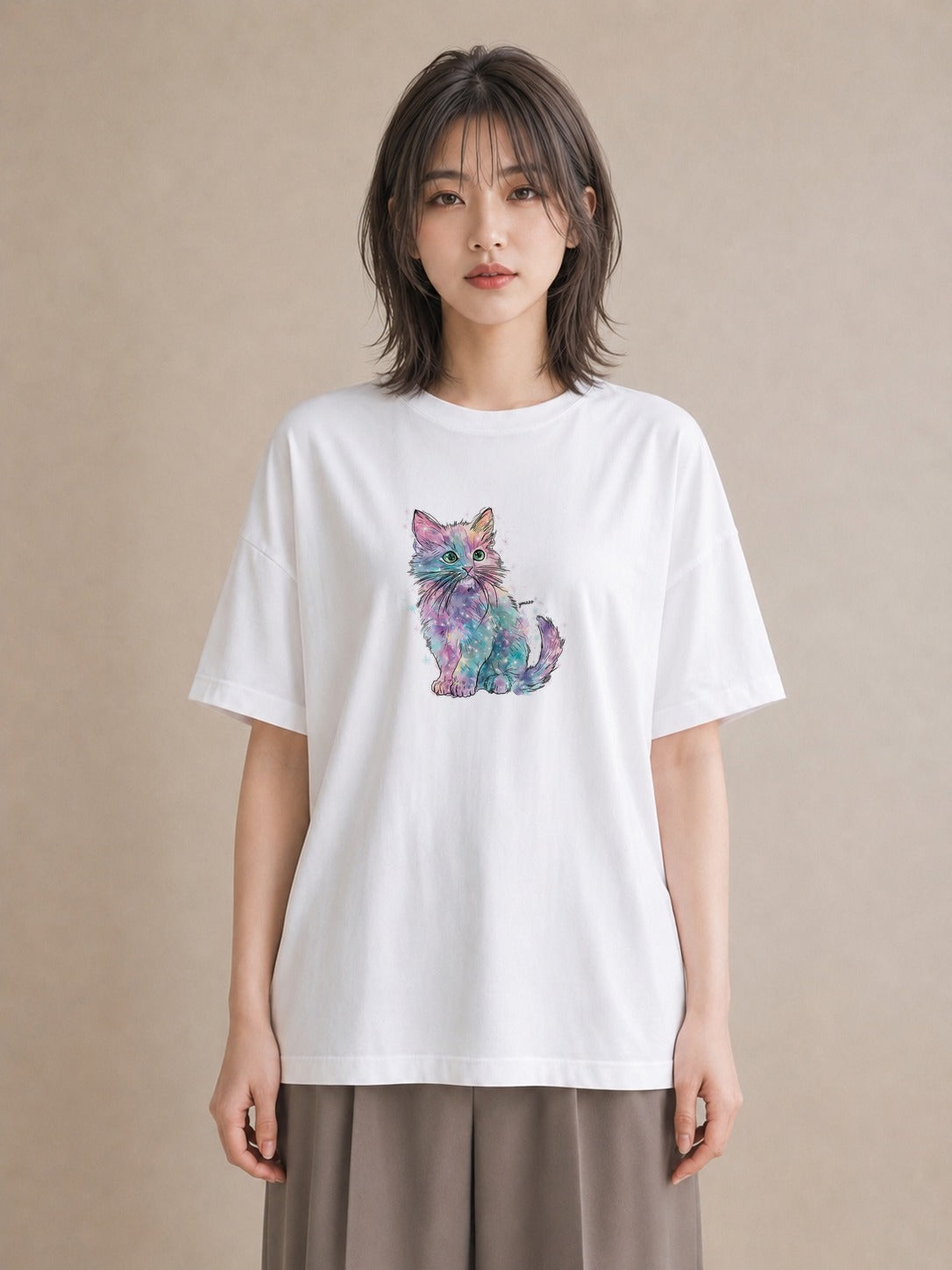 デザインTシャツ レディース ソマリ 猫 ねこ イラスト 休日コーデ 自分用 ルームウェア 白T