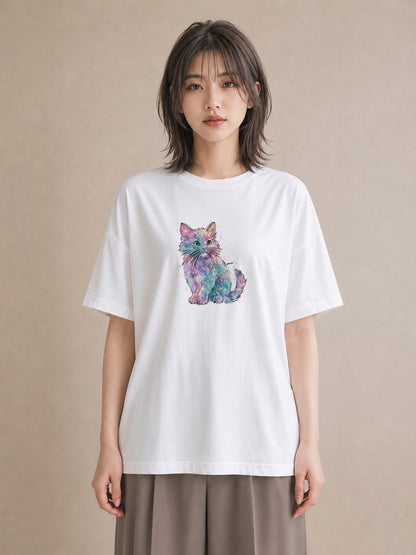 デザインTシャツ レディース ソマリ 猫 ねこ イラスト 休日コーデ 自分用 ルームウェア 白T