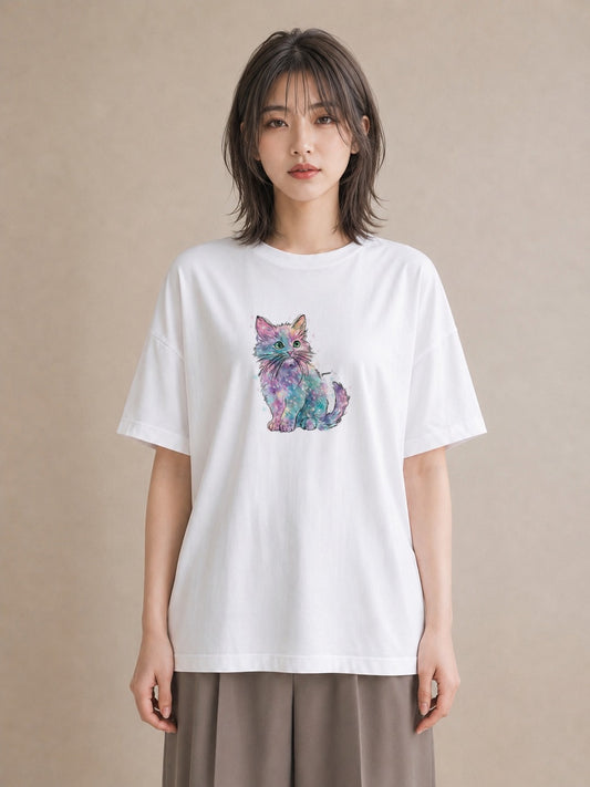 デザインTシャツ レディース ソマリ 猫 ねこ イラスト 休日コーデ 自分用 ルームウェア 白T