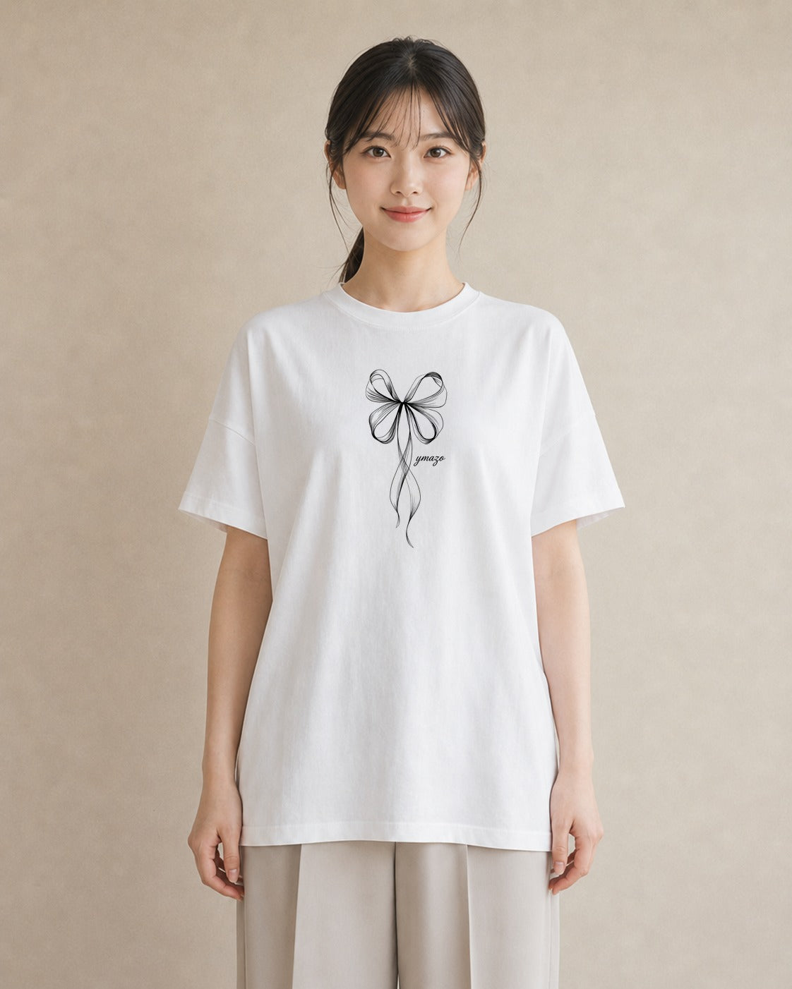 デザインTシャツ レディース リボン 蝶結び ナチュラル アンティーク イラスト ラフカジュアル 旅行用 海 白T