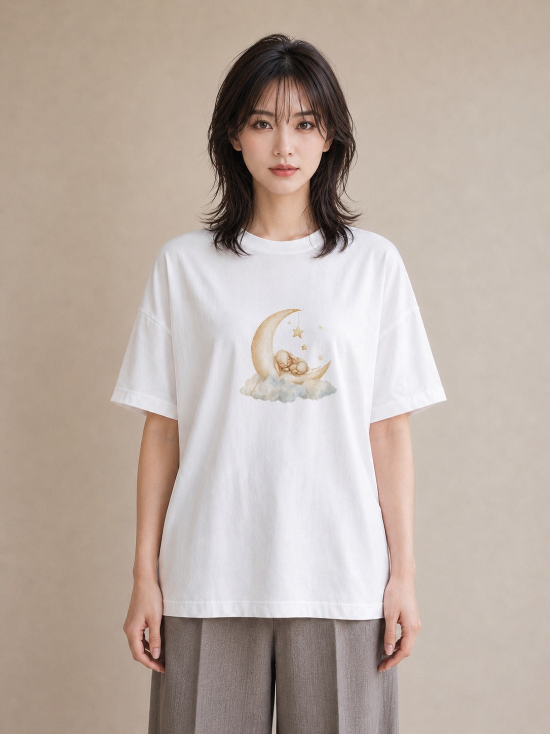 グラフィックTシャツ レディース 月 星空 宇宙 イラスト シック 帰省 ラフ 白T