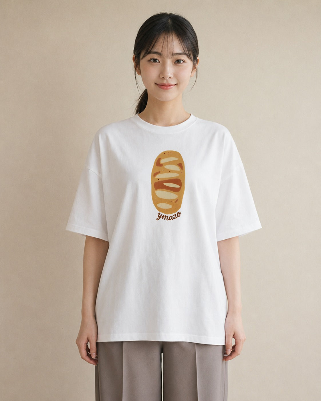 プリントTシャツ レディース クロワッサン 食べ物 フード イラスト 休日コーデ 母娘コーデ 自分用 白T