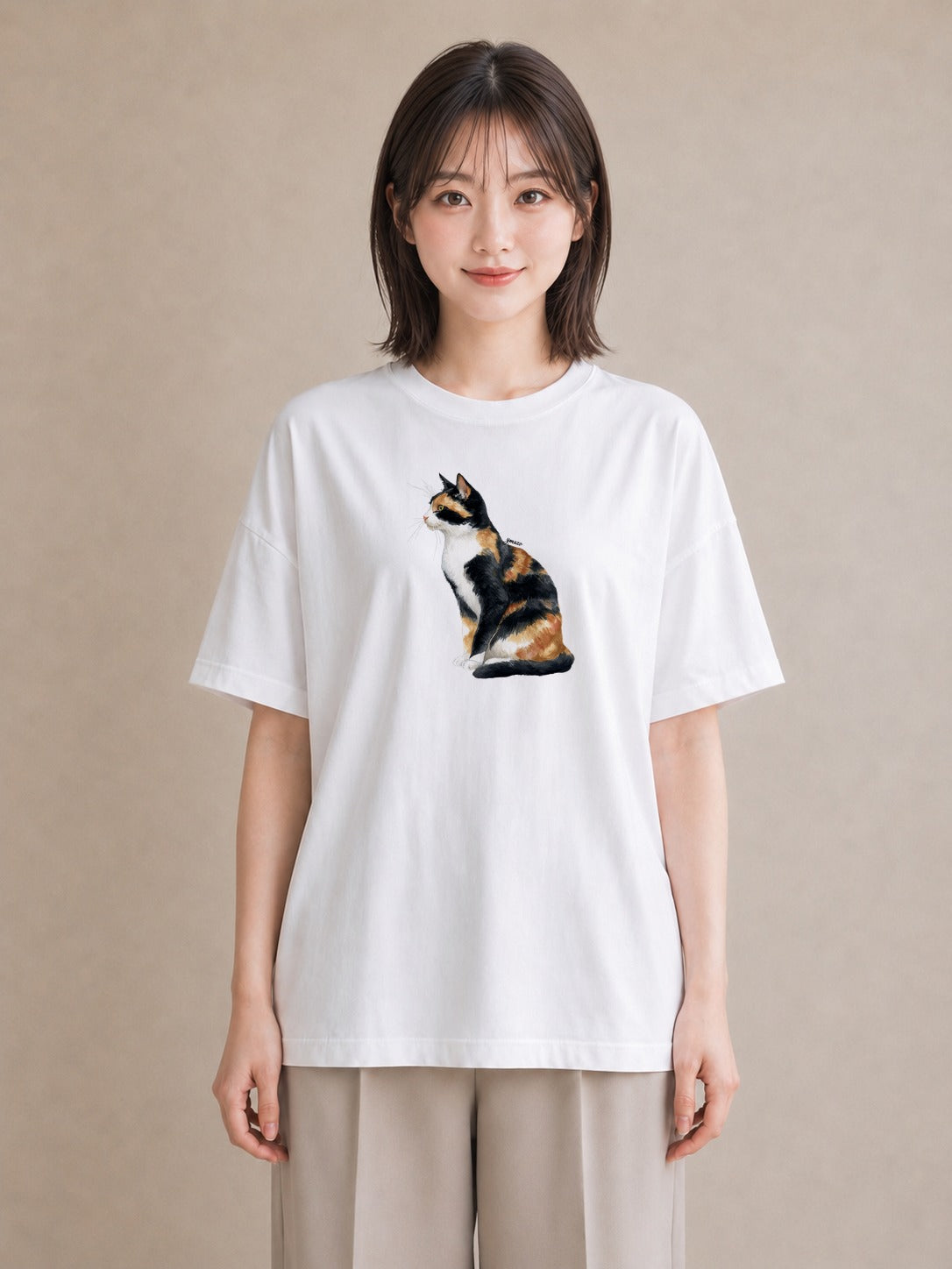 デザインTシャツ レディース 肉球 猫 ねこ イラスト アート風 海 カフェ巡り 白T