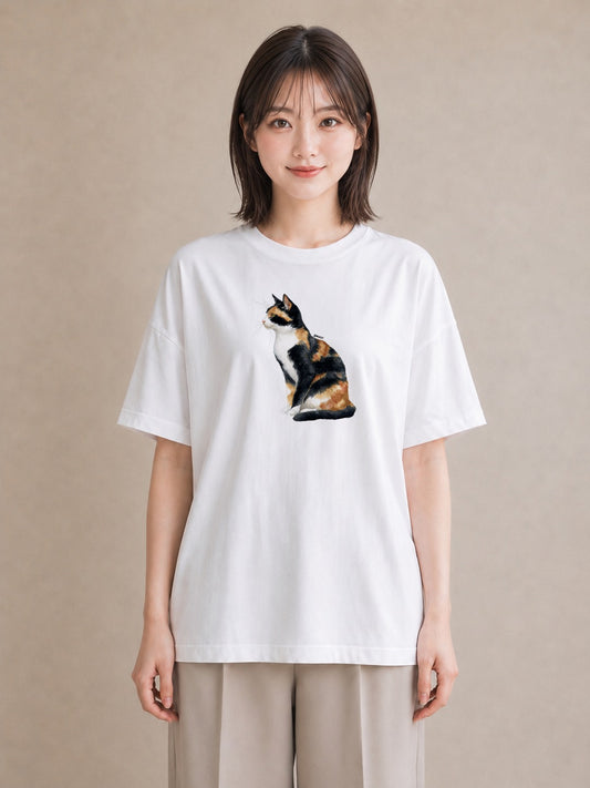デザインTシャツ レディース 肉球 猫 ねこ イラスト アート風 海 カフェ巡り 白T