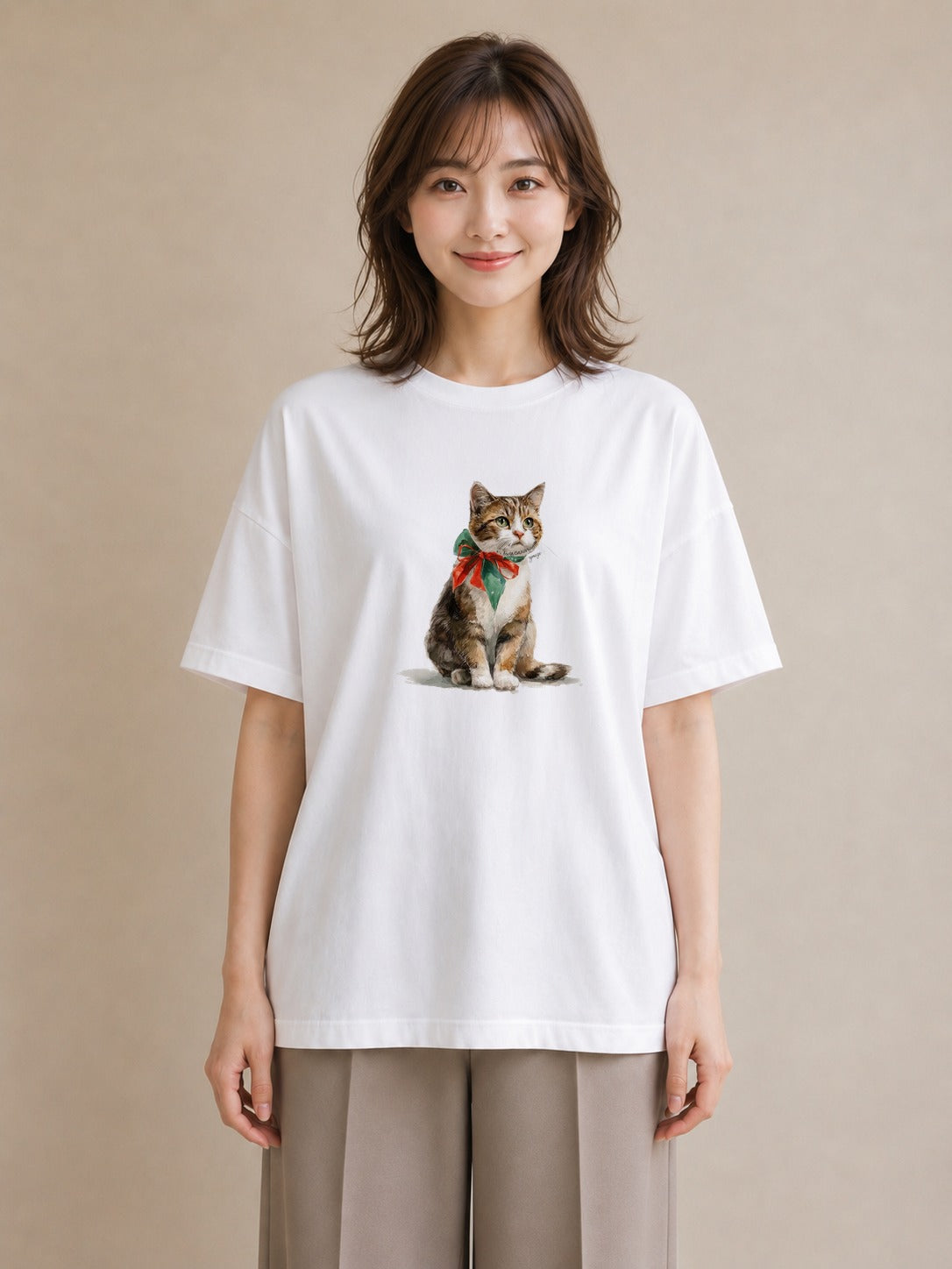 デザインTシャツ レディース 子猫 猫 ねこ イラスト ラフ 普段着 週末コーデ 白T