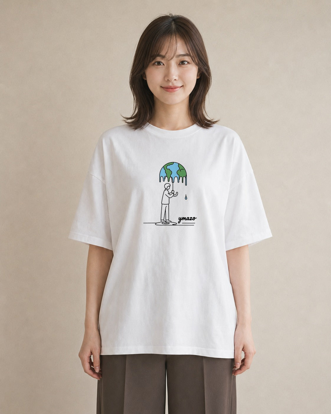 半袖Tシャツ レディース 窓辺の雨 雨の日 窓 ナチュラル アンティーク イラスト ポップ 在宅 公園 白T