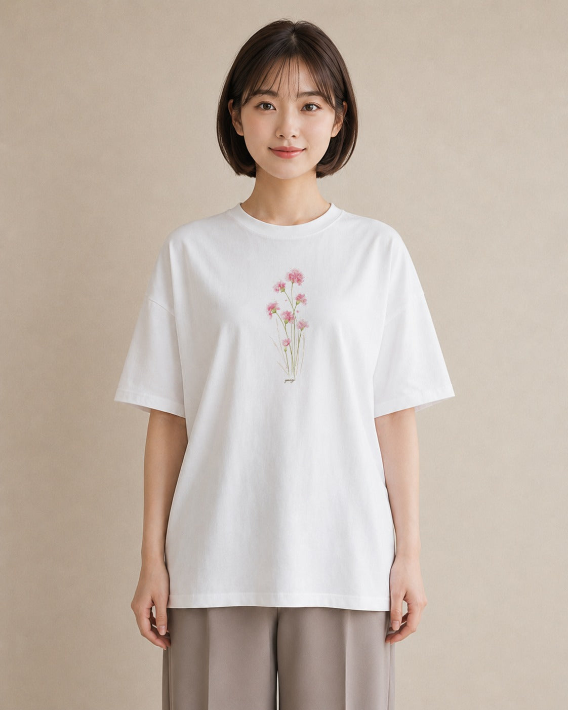 Tシャツ レディース ミモザ 花 花柄 イラスト 韓国風 カジュアルコーデ 買い物 白T