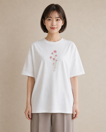 Tシャツ レディース ミモザ 花 花柄 イラスト 韓国風 カジュアルコーデ 買い物 白T