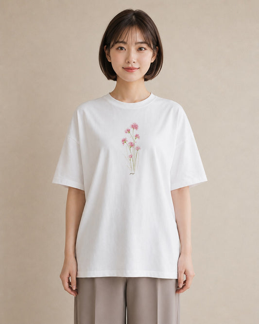 Tシャツ レディース ミモザ 花 花柄 イラスト 韓国風 カジュアルコーデ 買い物 白T