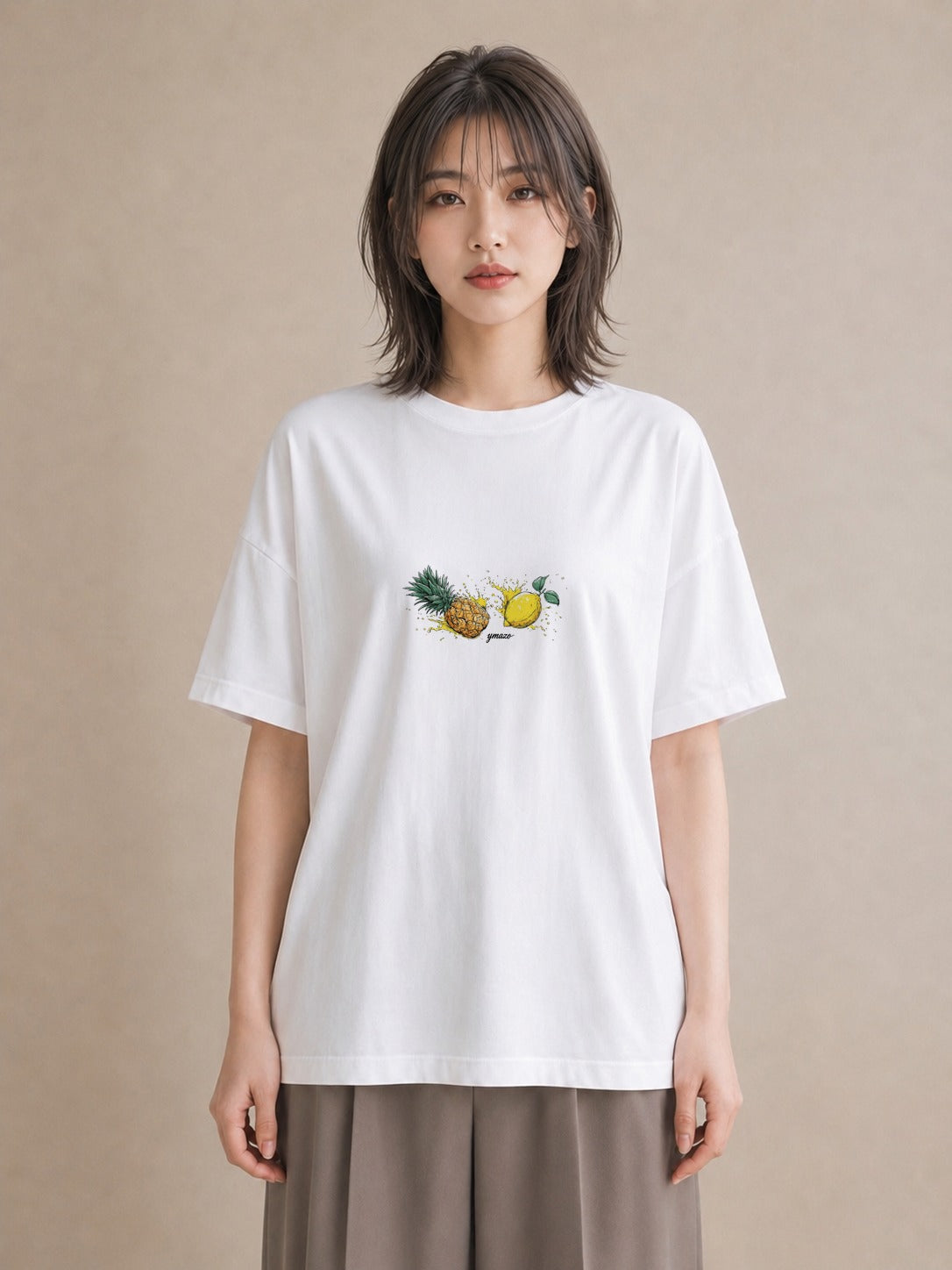 デザインTシャツ レディース パイナップル 食べ物 フード イラスト ゆるコーデ 春コーデ 姉妹 白T