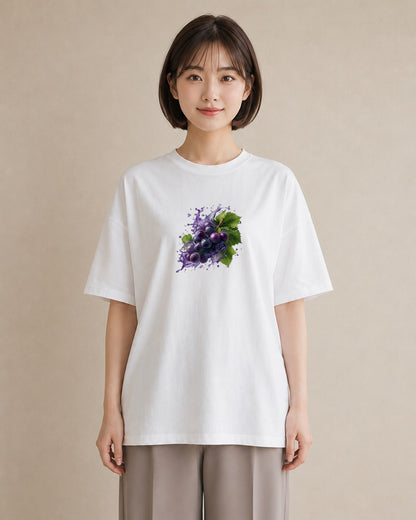 デザインTシャツ レディース ぶどう 葡萄 食べ物 フード イラスト ミニマル カフェ服 クリスマス 白T