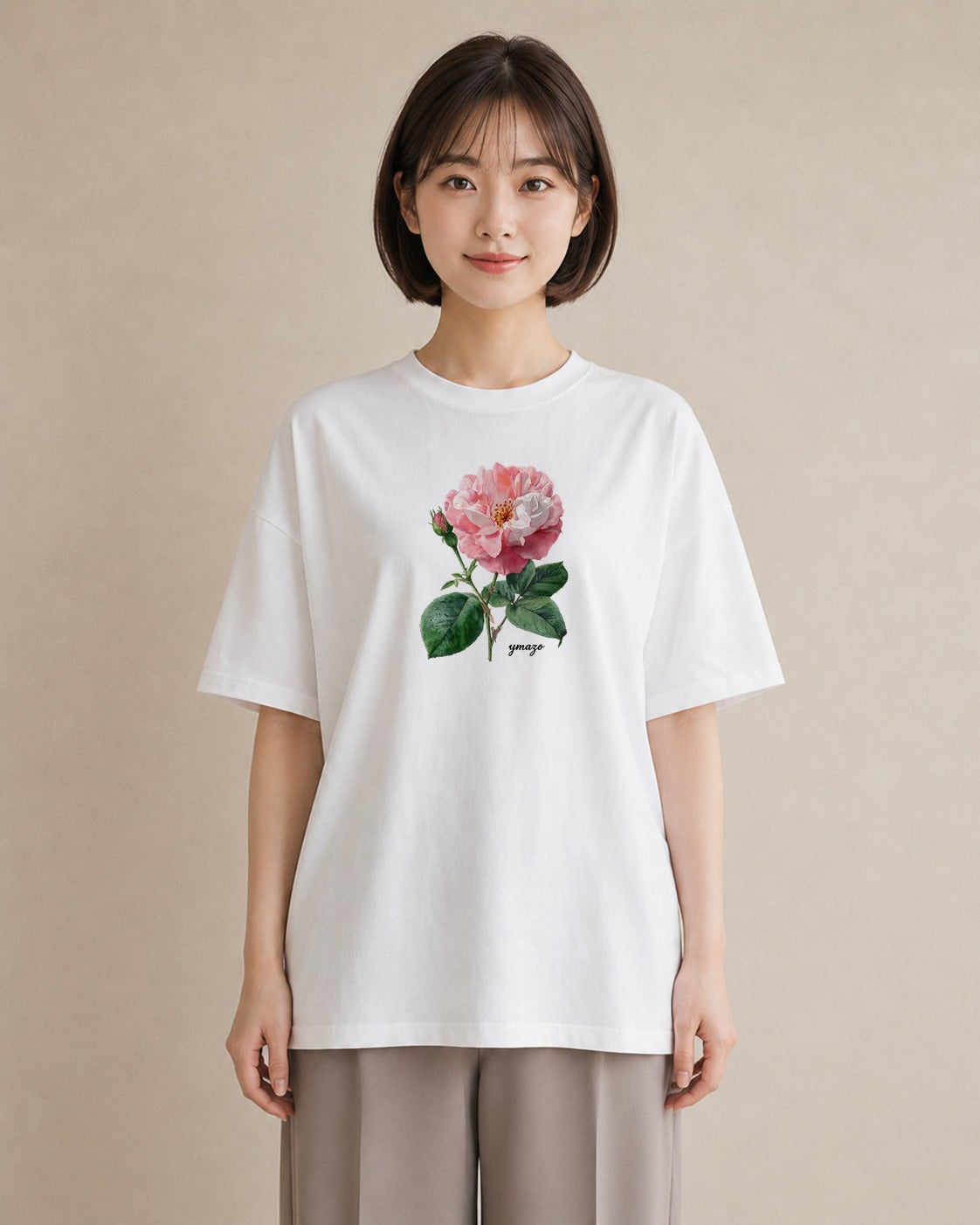 半袖Tシャツ レディース バラ 薔薇 ローズ 花 花柄 イラスト ボタニカル カフェ服 クリスマス 白T