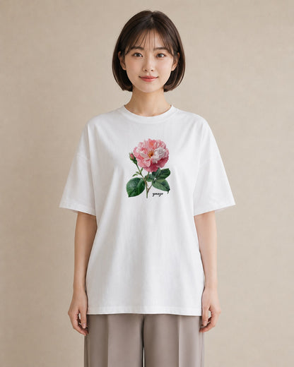 半袖Tシャツ レディース バラ 薔薇 ローズ 花 花柄 イラスト ボタニカル カフェ服 クリスマス 白T