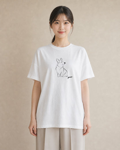 デザインTシャツ レディース 犬 いぬ わんこ イラスト 韓国風 旅行用 海 白T