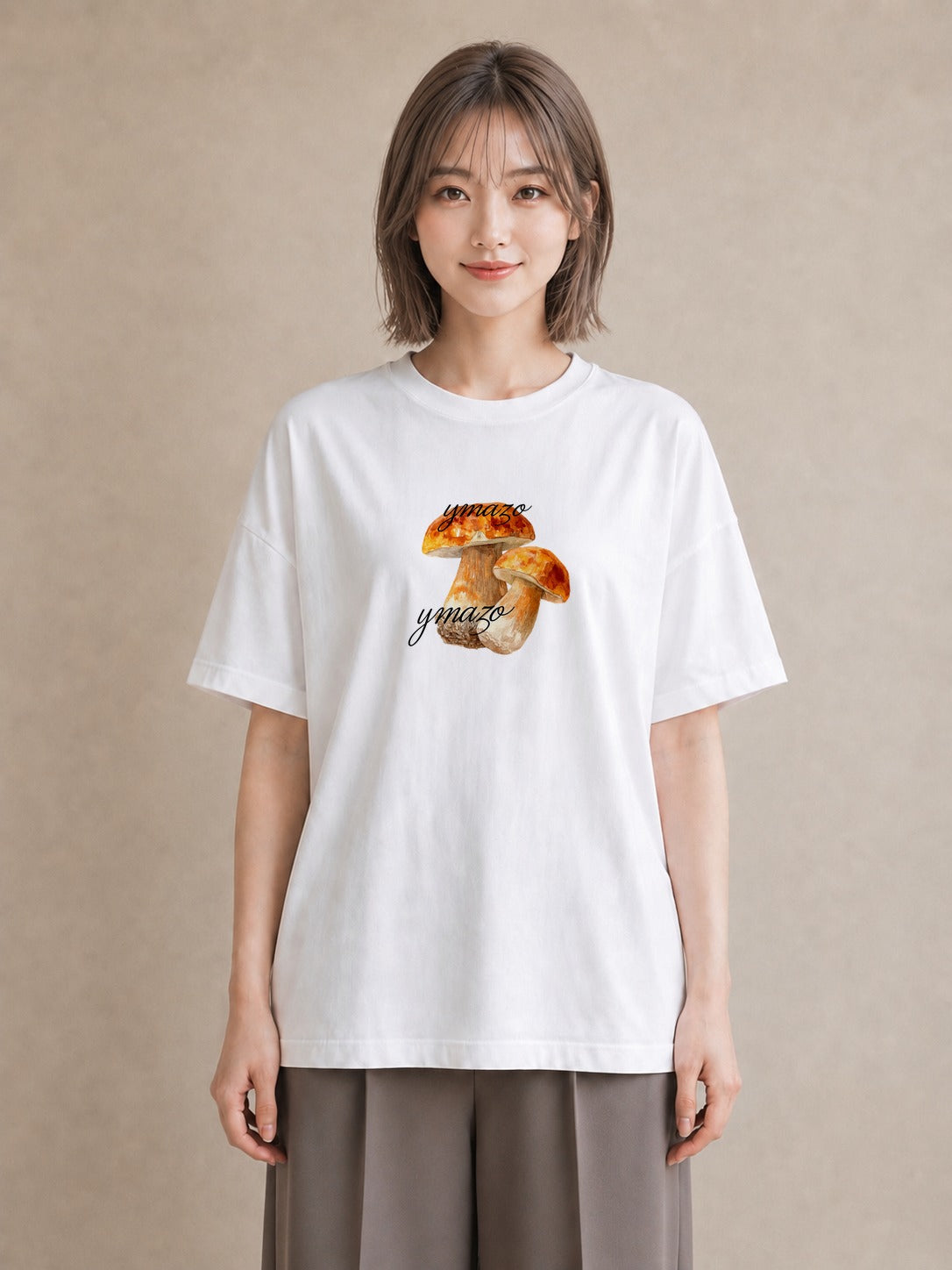 半袖Tシャツ レディース きのこ 植物 ボタニカル イラスト 休日コーデ 通勤 在宅 白T