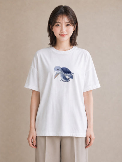 Tシャツ レディース ゼニガメ ペット 動物 イラスト お洒落 女性向けギフト 散歩 白T