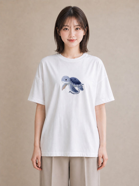 Tシャツ レディース ゼニガメ ペット 動物 イラスト お洒落 女性向けギフト 散歩 白T