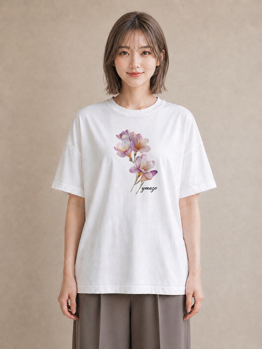 デザインTシャツ レディース パンジー 花 花柄 イラスト カジュアル デート 帰省 白T