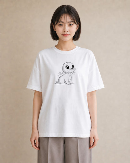 プリントTシャツ レディース ゴマフアザラシ 動物 アニマル イラスト アート風 お揃い 親子 白T