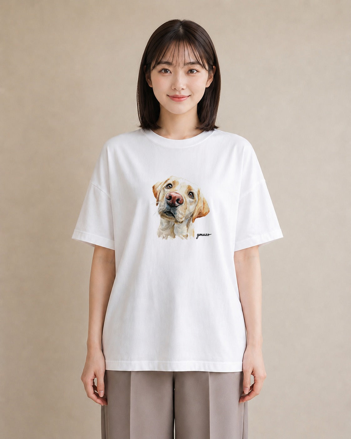 半袖Tシャツ レディース 愛犬 犬 いぬ イラスト アート風 買い物 夏コーデ 白T