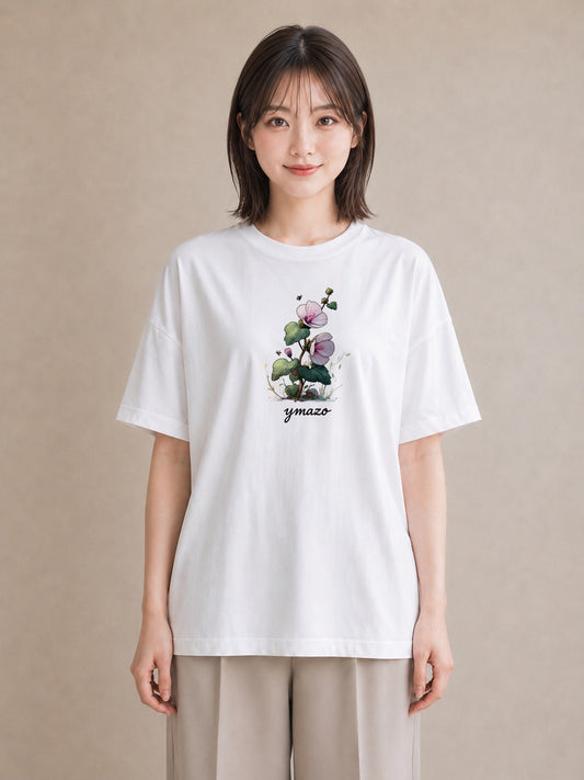 Tシャツ レディース パンジー 花 花柄 イラスト 線画 散歩 お出かけ 白T