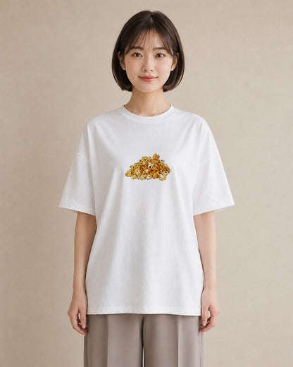プリントTシャツ レディース ポップコーン 食べ物 フード イラスト 韓国風 旅行 母娘コーデ 白T