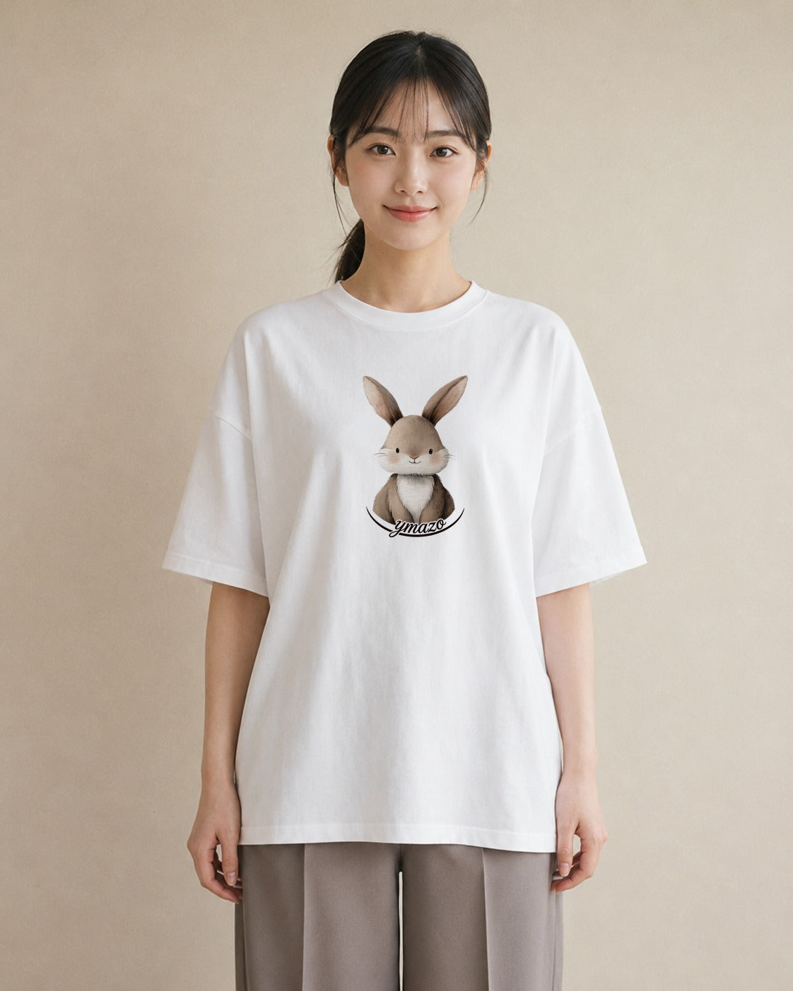 デザインTシャツ レディース ロップイヤー ペット 動物 イラスト 個性的 カジュアルコーデ 買い物 白T