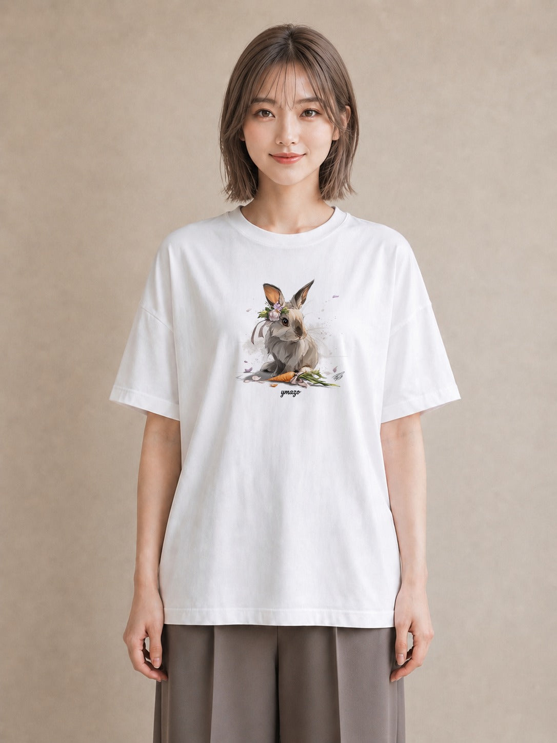 半袖Tシャツ レディース ホーランドロップ ペット 動物 イラスト シック 春服 ミセス 白T