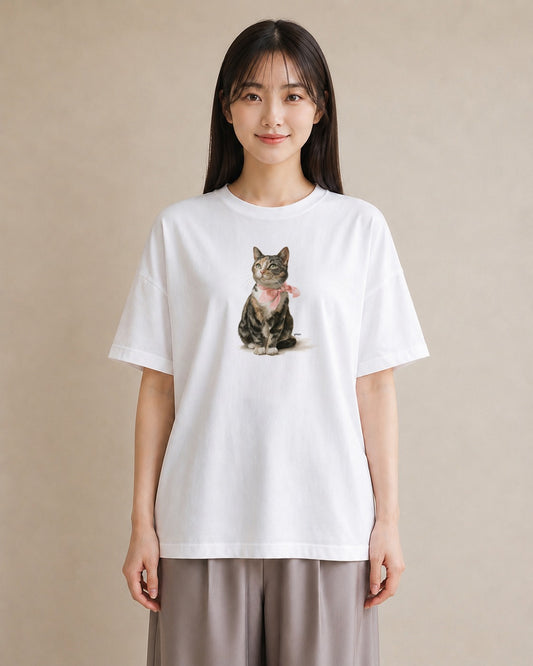 グラフィックTシャツ レディース スコティッシュフォールド 猫 ねこ イラスト レトロ 自分用 ルームウェア 白T