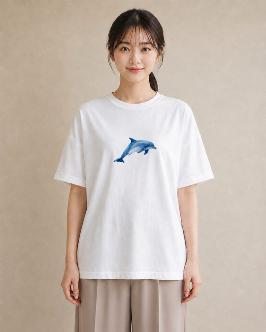プリントTシャツ レディース シャチ 海の生き物 海 イラスト ボタニカル 春服 ミセス 白T