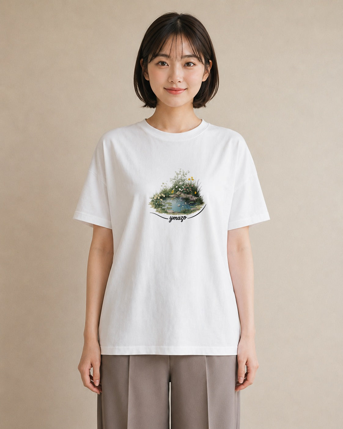 グラフィックTシャツ レディース 桟橋 水辺 波止場 ナチュラル アンティーク イラスト 線画 友達ギフト 部屋着 白T