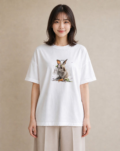 半袖Tシャツ レディース ネザーランドドワーフ ペット 動物 イラスト シンプル 友達ギフト 部屋着 白T