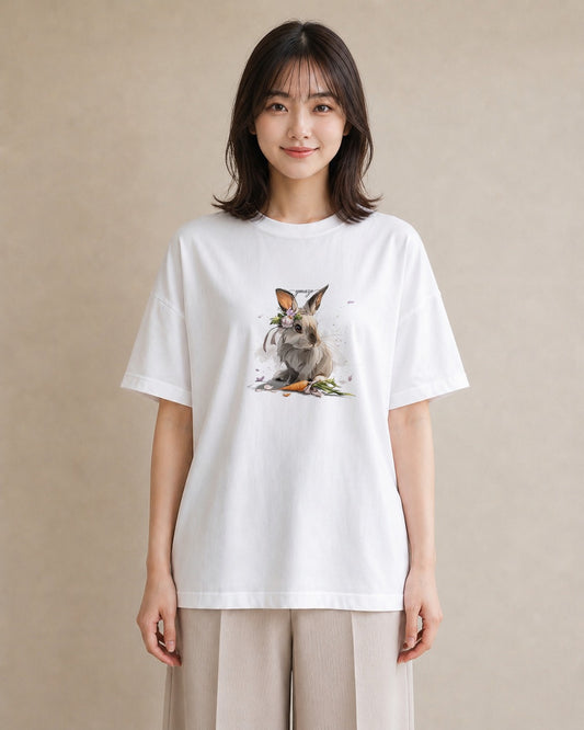 半袖Tシャツ レディース ネザーランドドワーフ ペット 動物 イラスト シンプル 友達ギフト 部屋着 白T