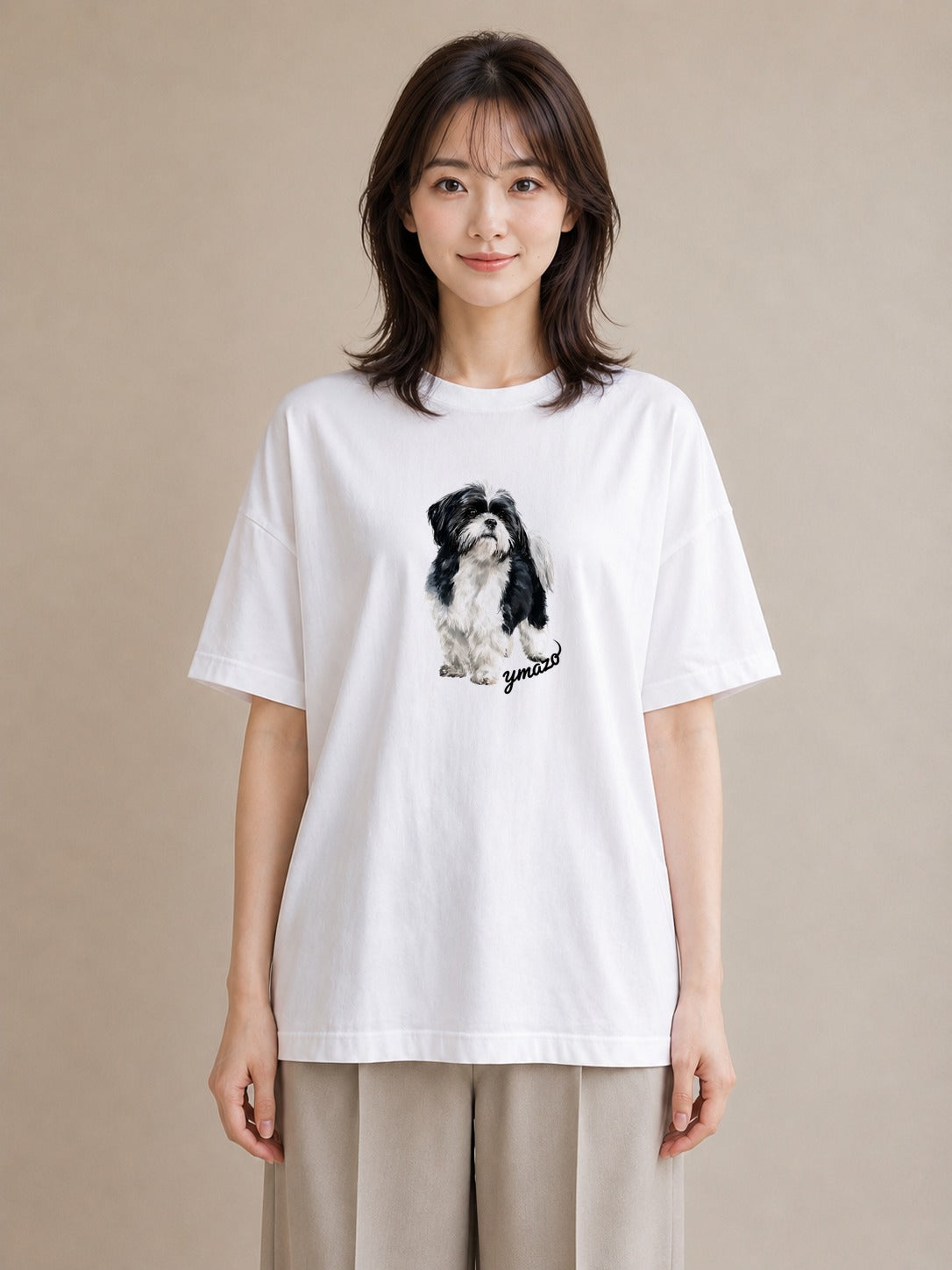 プリントTシャツ レディース 狆 犬 いぬ イラスト 水彩風 おしゃれギフト 社会人 白T